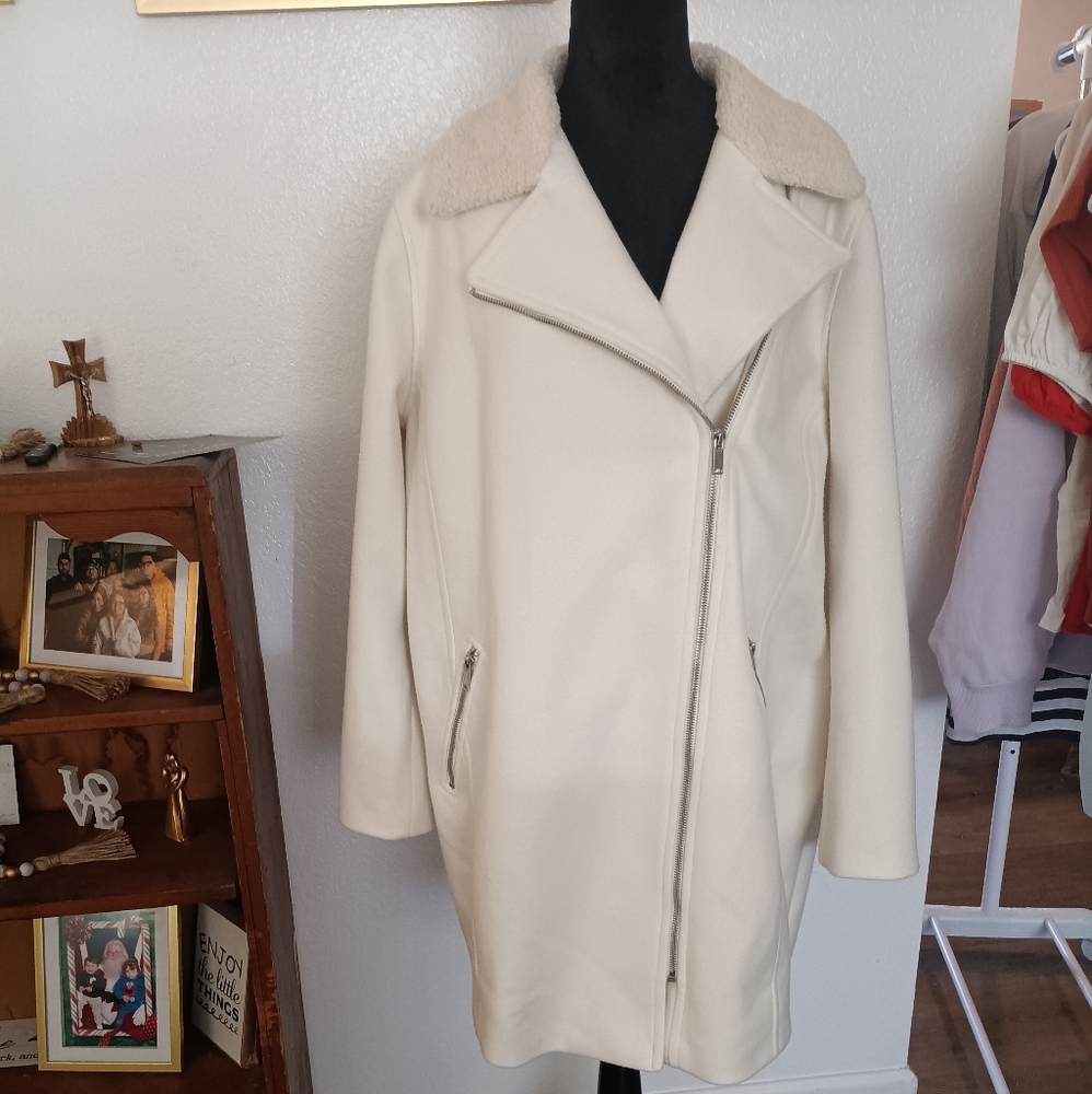 Old Navy Cream Pea Coat with Asymmetrical Zipper